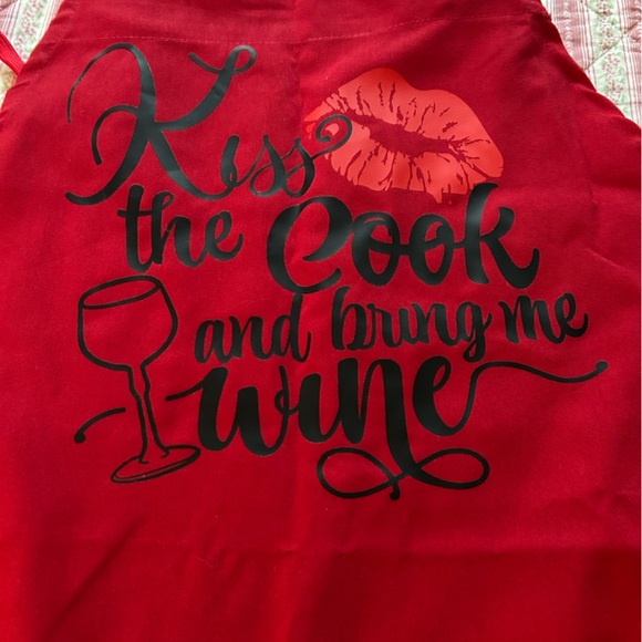 Kiss the Cook and bring wine -red apron - 32” by 27”- new - Picture 5 of 6